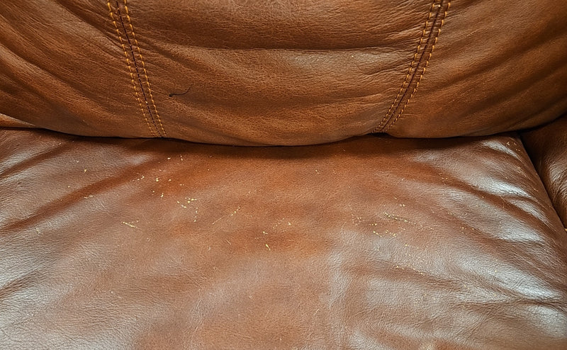 Ethan Allen 3-Seat Brown Leather Sofa