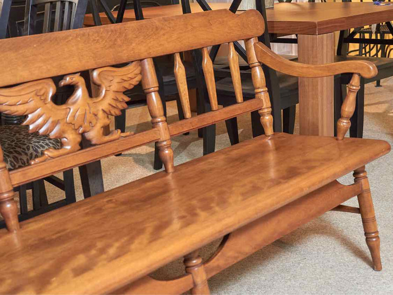 Colonial Maple Bench With Carved Eagle Accent