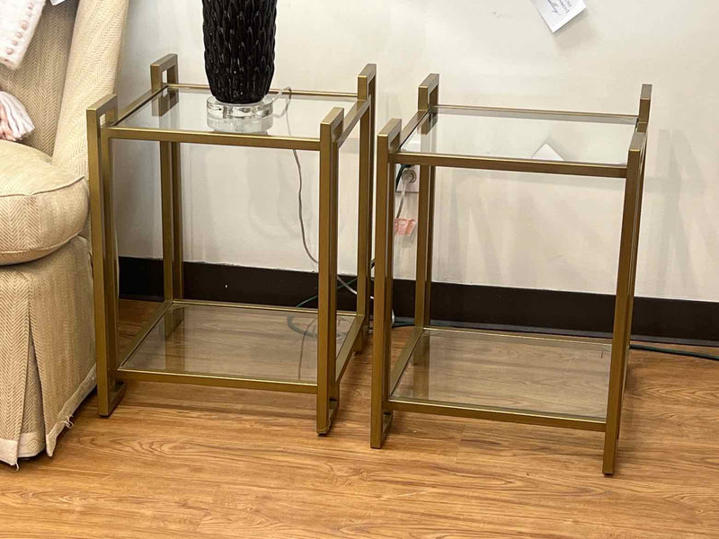 Pair of Glass Topped Geometric Side Tables