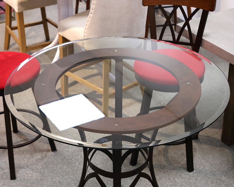 High Top Glass Round Table w/Metal Base & 4  Swivel Chairs