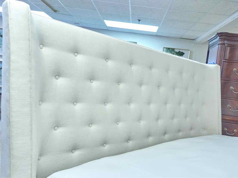 Upholstered King Shelter Bed in Cream Linen