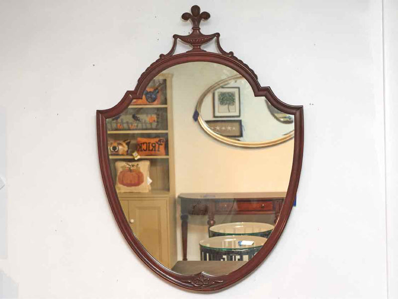 Mahogany Shield  Mirror with Fleur de Lis Accent