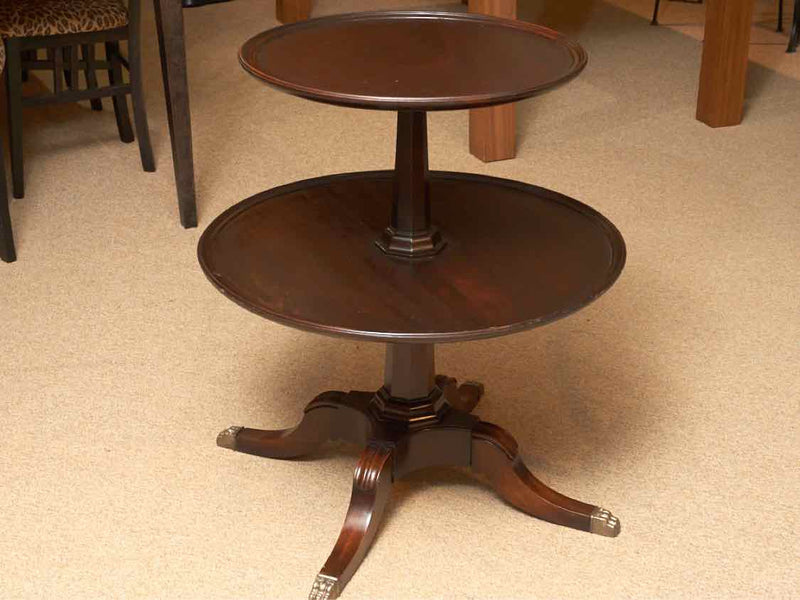 Mahogany 2 Tier Dessert Pedestal Table with Brass Feet