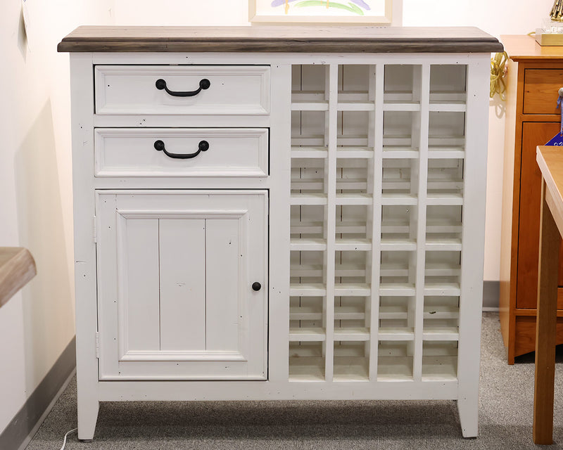 White Wine Cabinet with Grey Top and Black Pulls