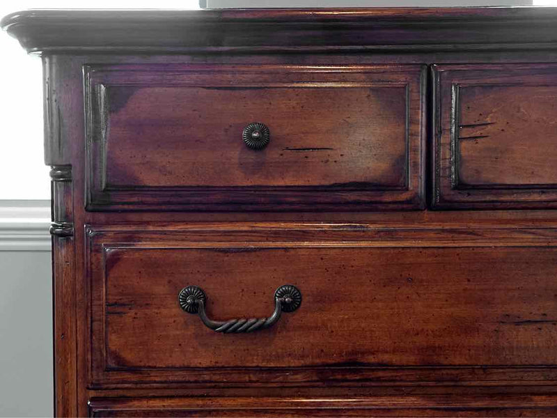 Distressed Maple 7 Drawer Chest with Ornate Pulls