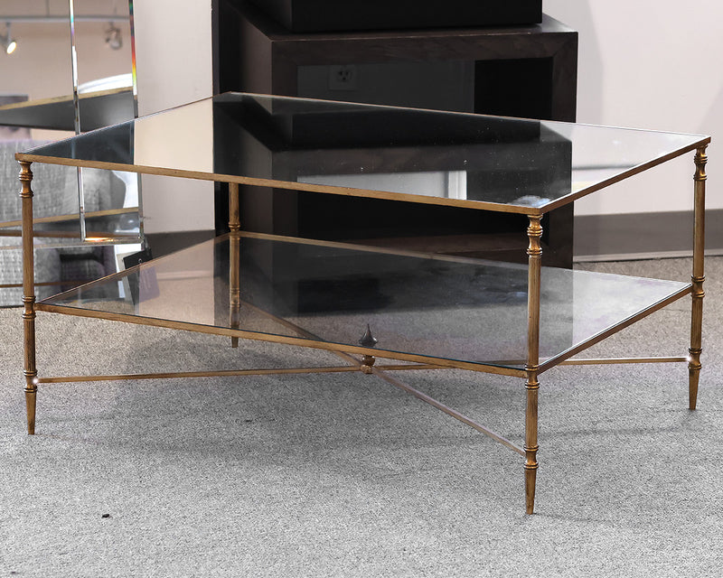 Henzler Cocktail Table with Glass Top on Satin Gold Finish Frame