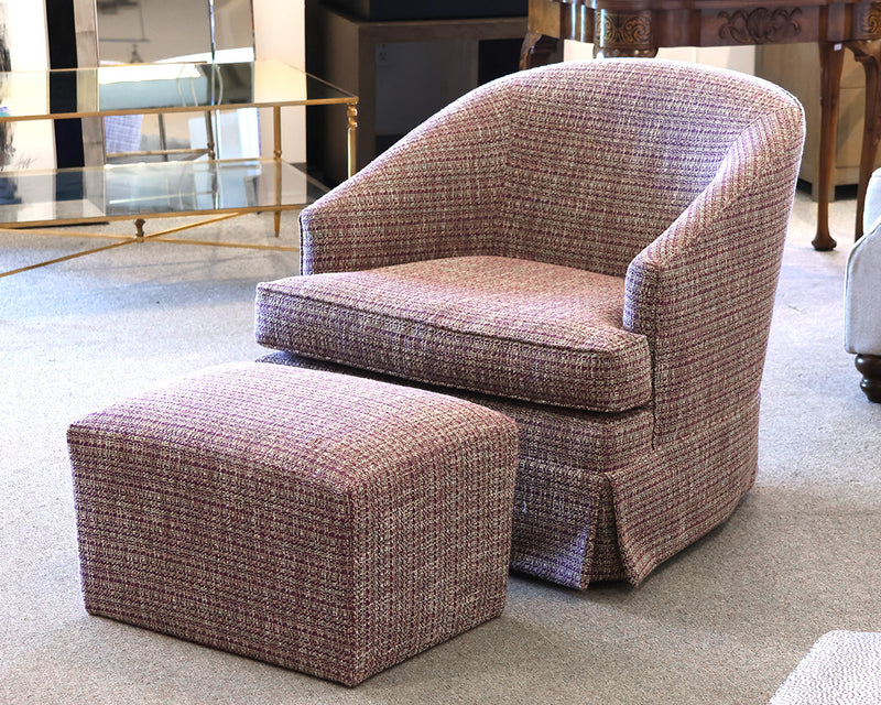 Mitchell Gold+Bob Williams Skirted Swivel Glider with Ottoman in Purple Tweed