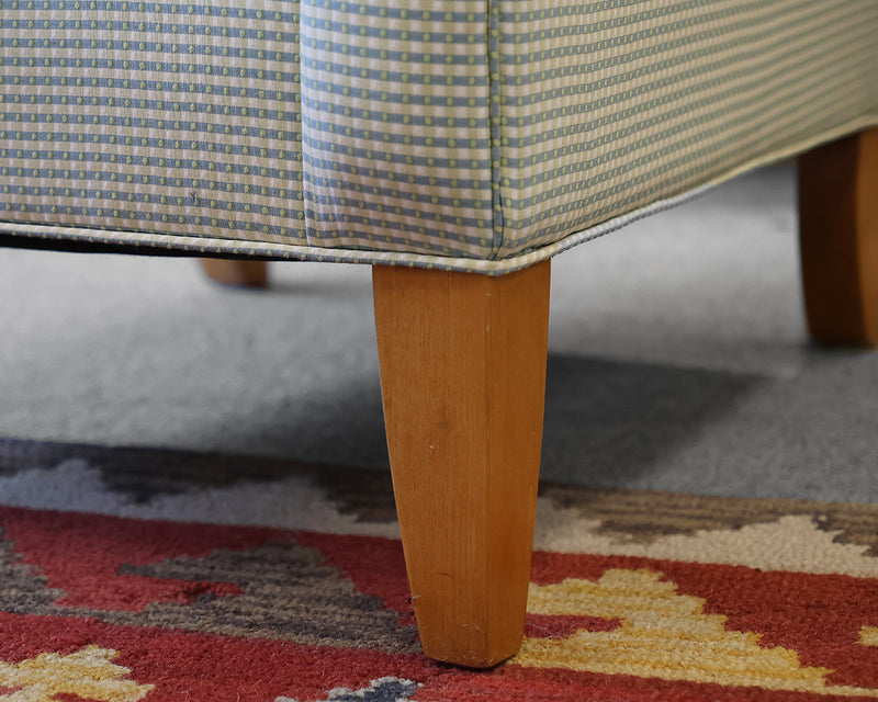 Ethan Allen Gibson Club Chair in French Blue & Green Check on Maple Legs