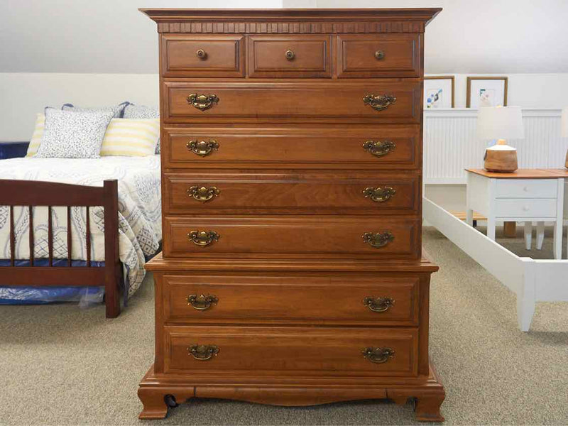 Maple 9 Drawer  Chest on Chest  with Ornate Pulls