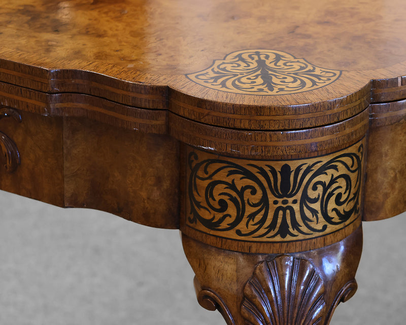 Burl Mahogany Flip-Top Game Table with Black Painted Detail