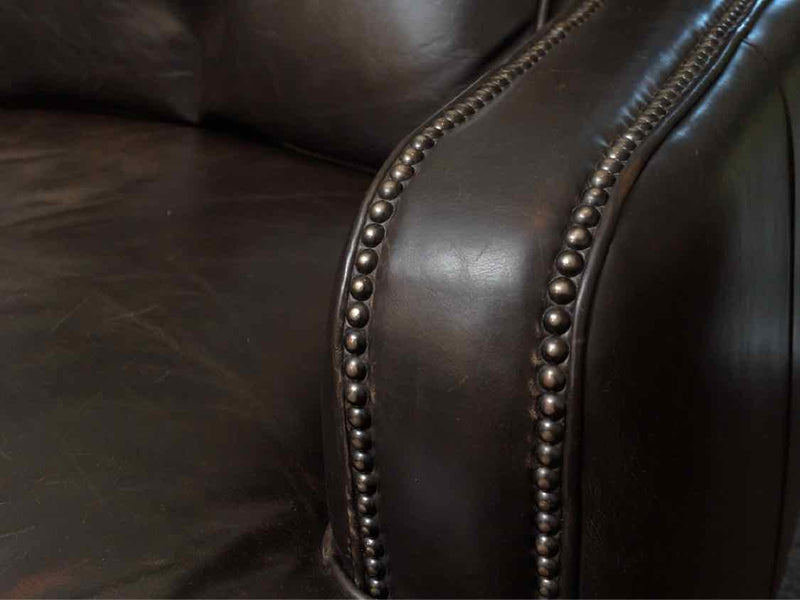 Bradington Young  Espresso Brown Leather 3 Cushion Sofa with Curved Back