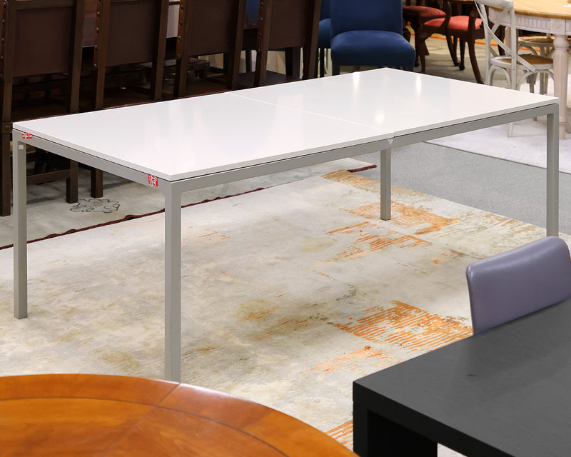 Parsons Dining Table in Grey Powder Coated Finish with Aurora Snow Quartz Top