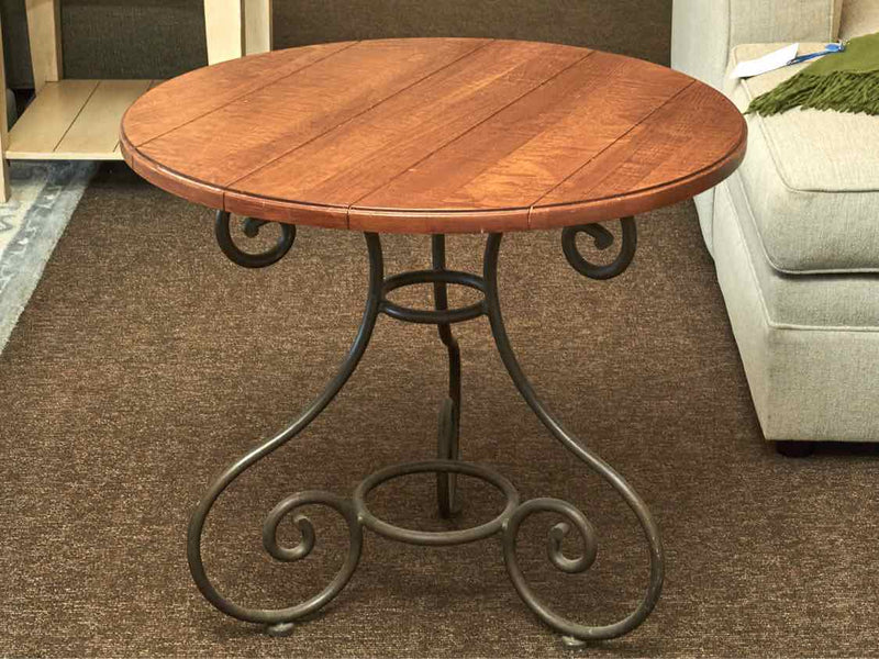 Ethan Allen Round Plank Top Metal Legs  Side Table