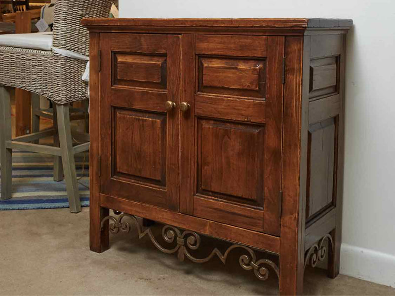 Rustic Walnut 2 Door Cabinet With Iron Accent