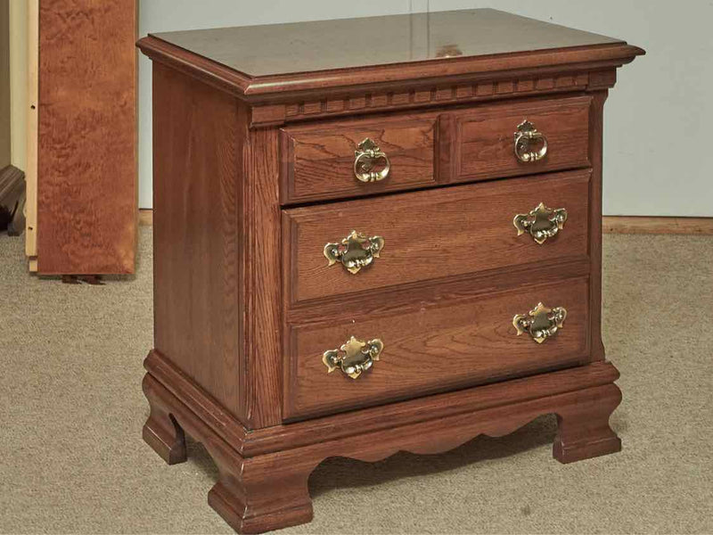 Pair of Kincaid Oak  Nightstands with 2 Drawers & Ornate Chippendale Handles