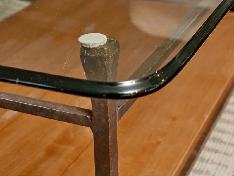 Rounded Edged Glass Top  Metal Base With Ash Plank Shelf Cocktail Table