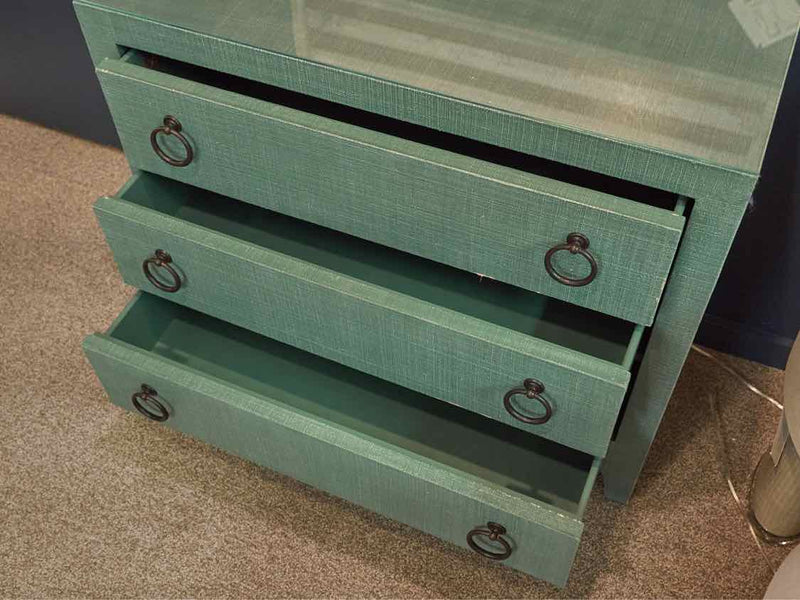 Barclay Butera  Green Grass 3 Drawer Accent Chest with Glass Top