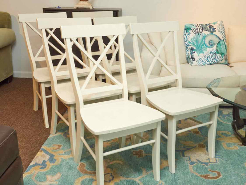 Set Of 6 Ivory White Finish Cross Back Dining Chairs