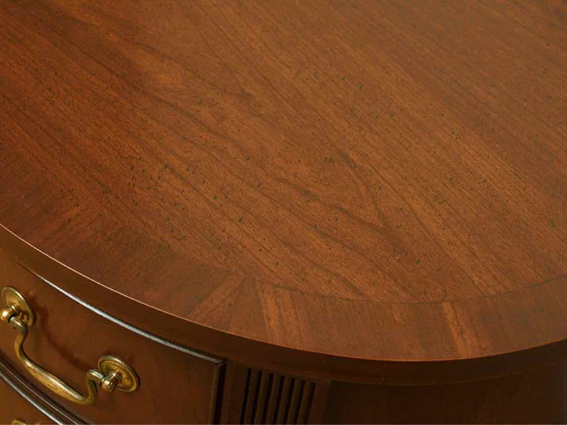 Walnut Finish 3 Drawer Oval Nightstand