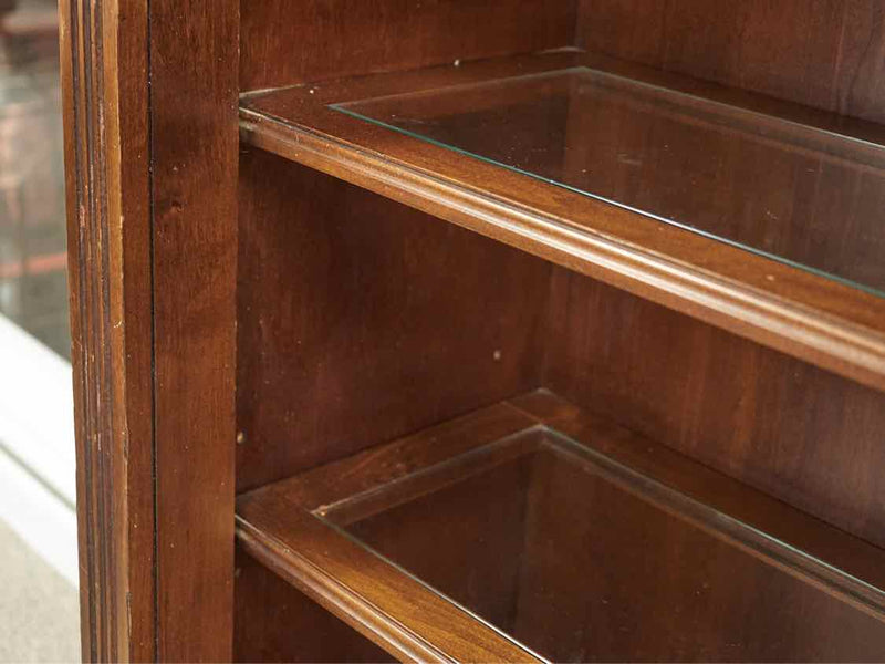 Mahogany Sliding Door Bookcase with 3 Drawers & Futed Sides