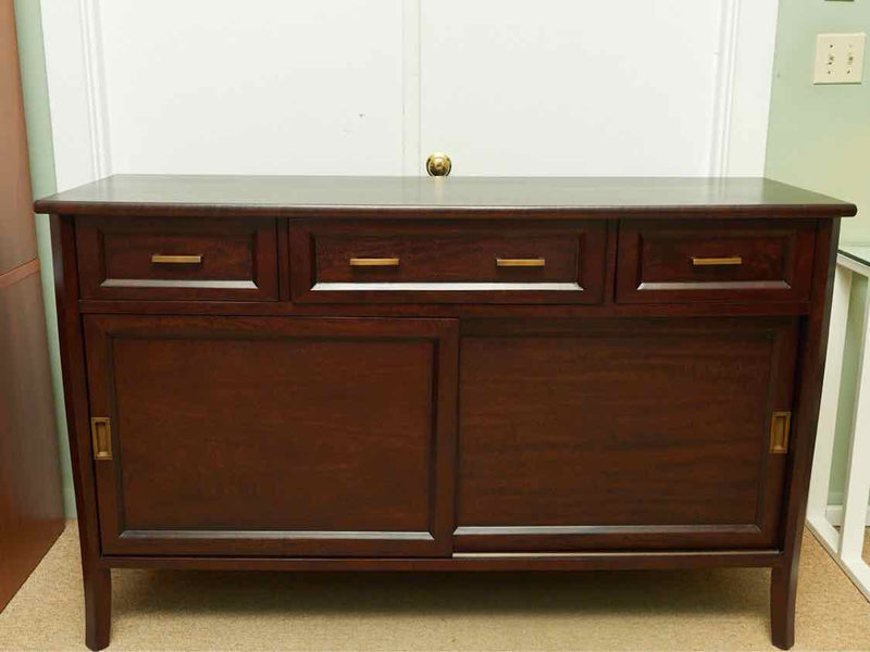 Crate & Barrel 'Cabria' Dark Stained Mangowood 3 Drawer 2 Sliding Door Sideboard