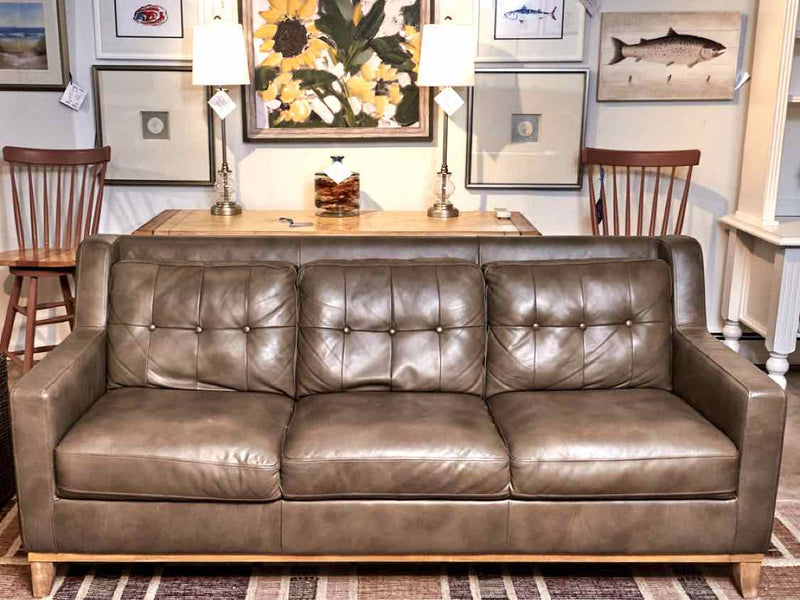 'Mocha Latte'  Tufted 3 Cushion  Leather Sofa