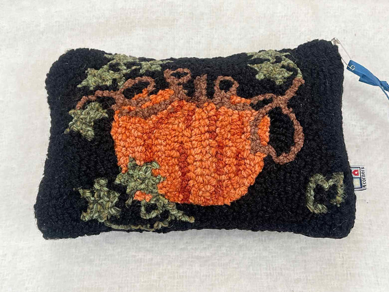 'Pumpkin' Hooked Pillow on Black