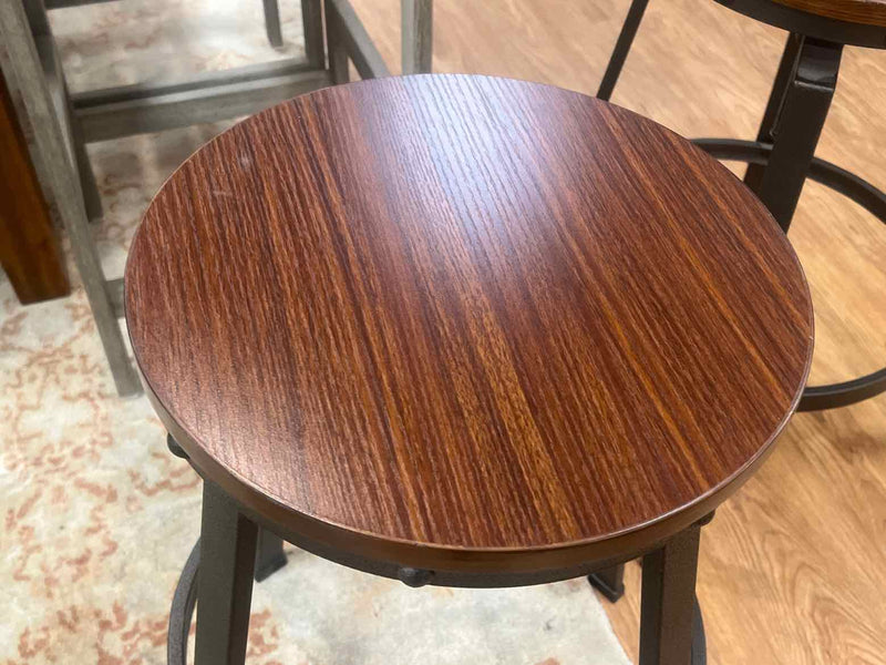 Pair of Industrial Metal and Wood Stools