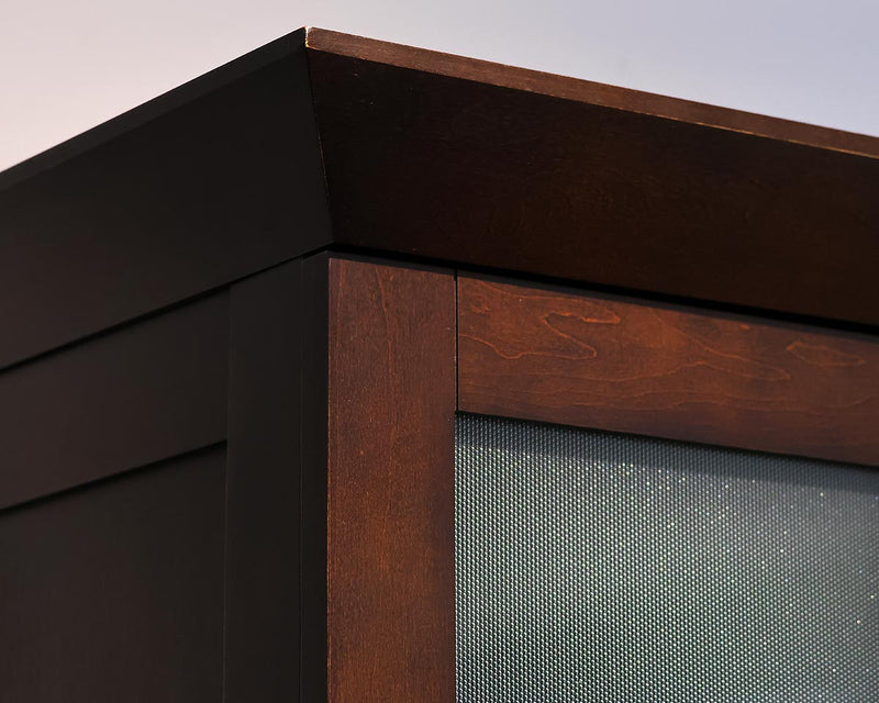 Tall Espresso Finish Storage Cabinet with Frosted Glass Doors and Nickel Pulls