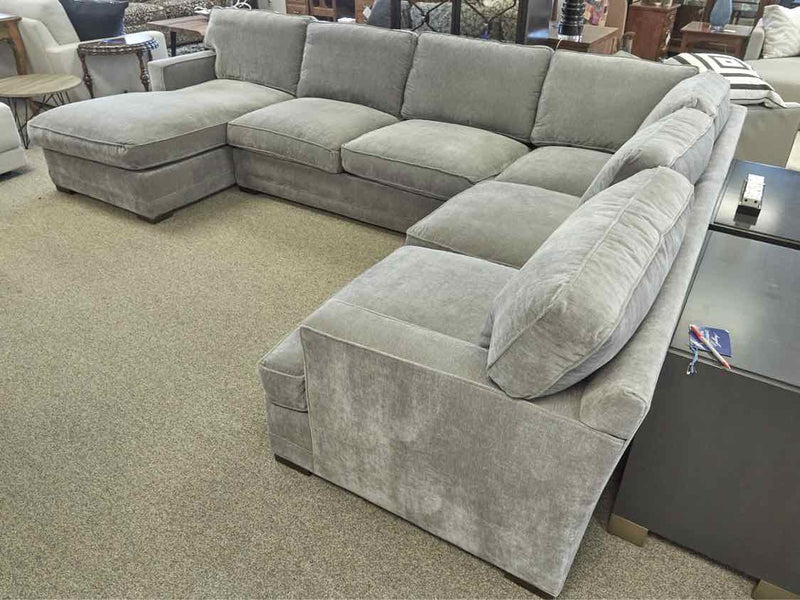 Grey Upholstered 3 Piece Sectional with Chaise & 3 Grey Toss Pillows