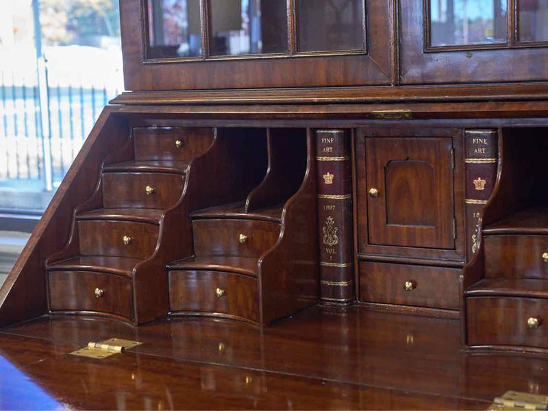 Inlaid Mahogany Carved Secretary Desk with Brass Pulls