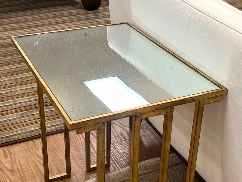 Antiqued Gold Side Table w/ Mirrored Top