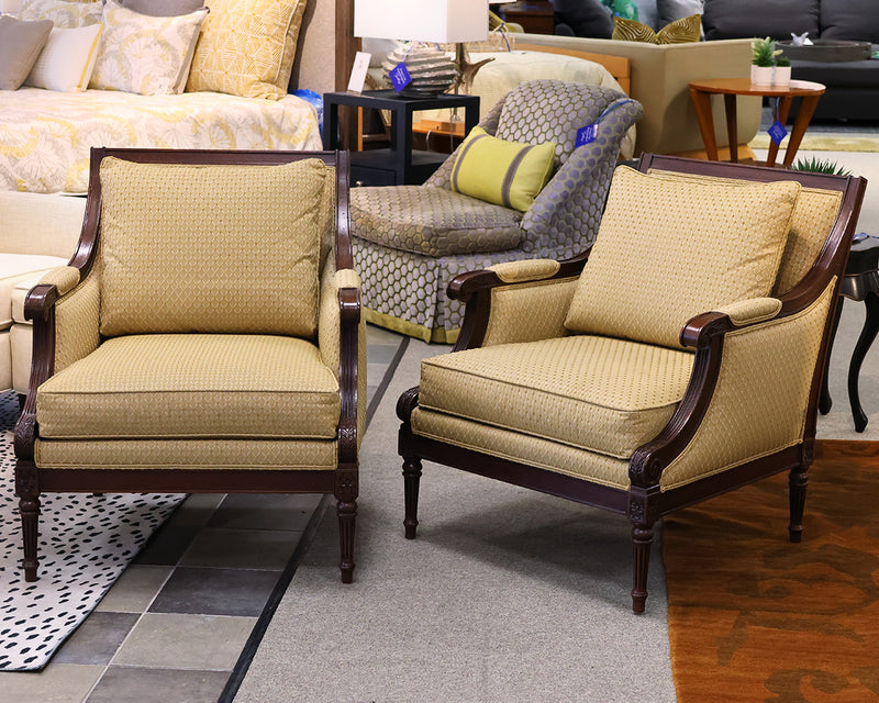 Ethan Allen Accent Chairs in beige diamond mini print fabric