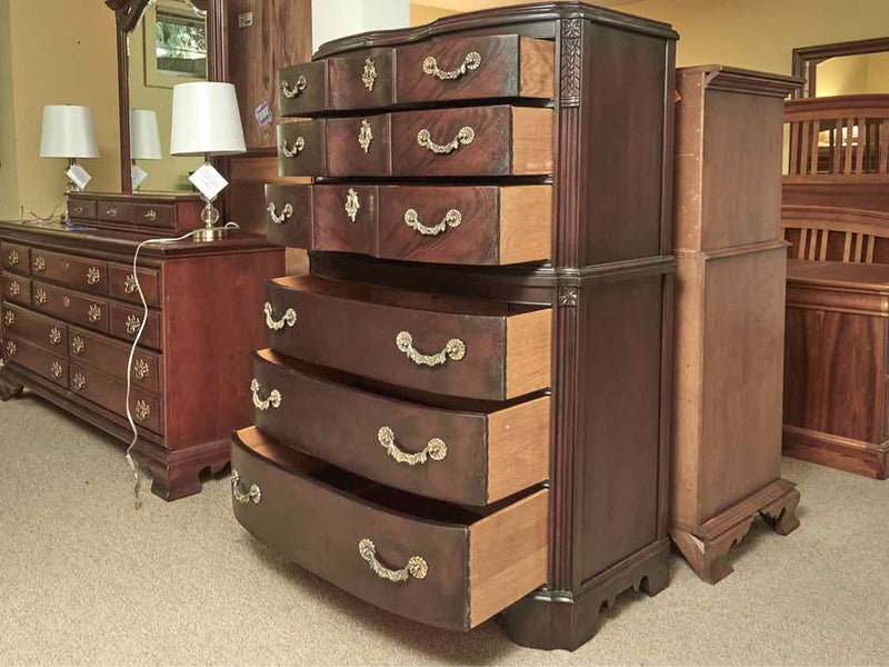 Mahogany 3 Over 3 Drawer  Chest with  Ornate Handle Pulls