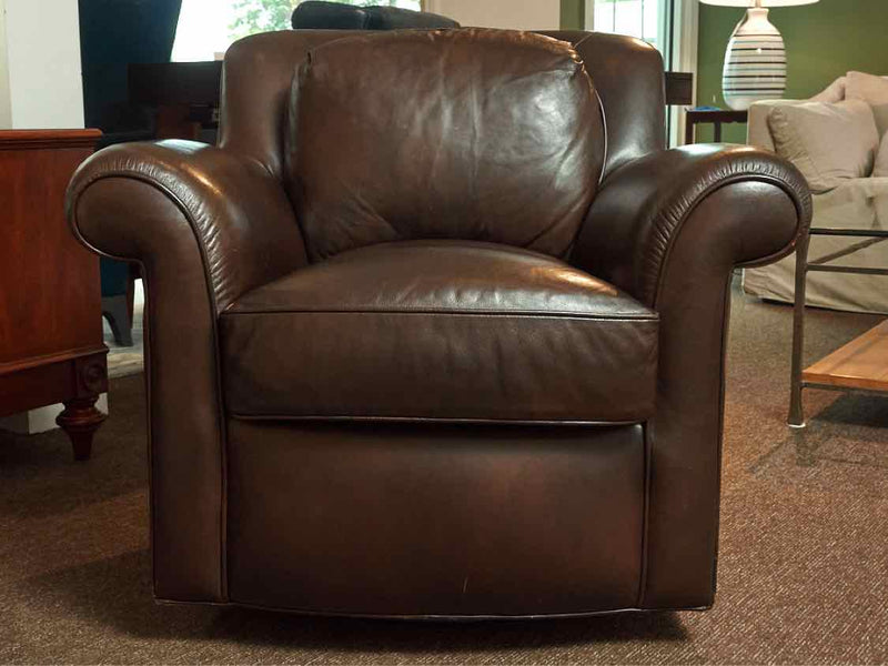 Hancock and Moore Espresso Brown Leather Swivel & Rocking Chair