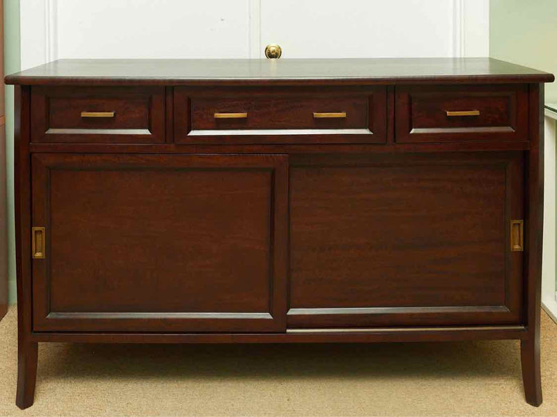 Crate & Barrel 'Cabria' Dark Stained Mangowood 3 Drawer 2 Sliding Door Sideboard