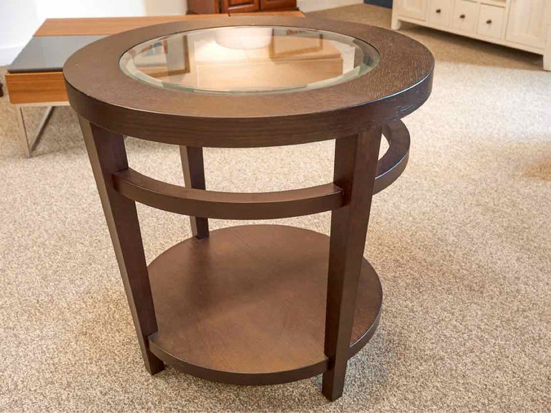 Pair of Round Glass Top Side Tables in Espresso