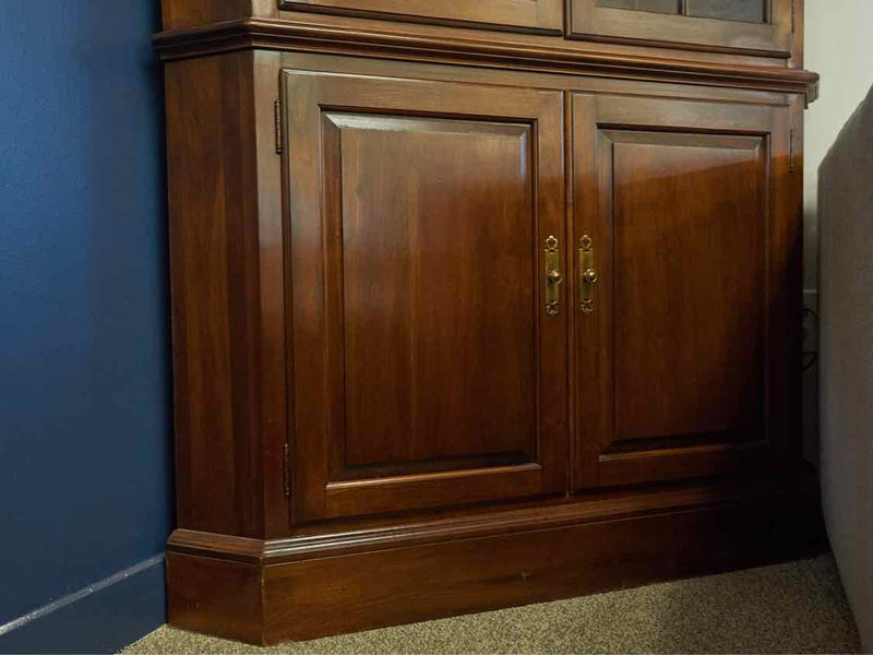 Mahogany Stain Corner Cabinet with Arch Pane Doors & Wood Doors