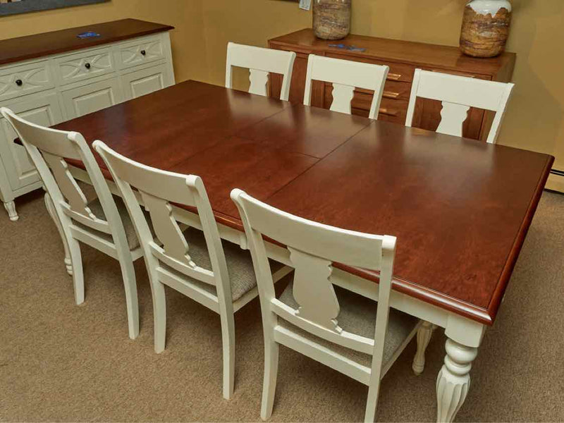 Jofran Inc  Cherry Top White Finish Turned Legs Dining Table & 6 Chairs