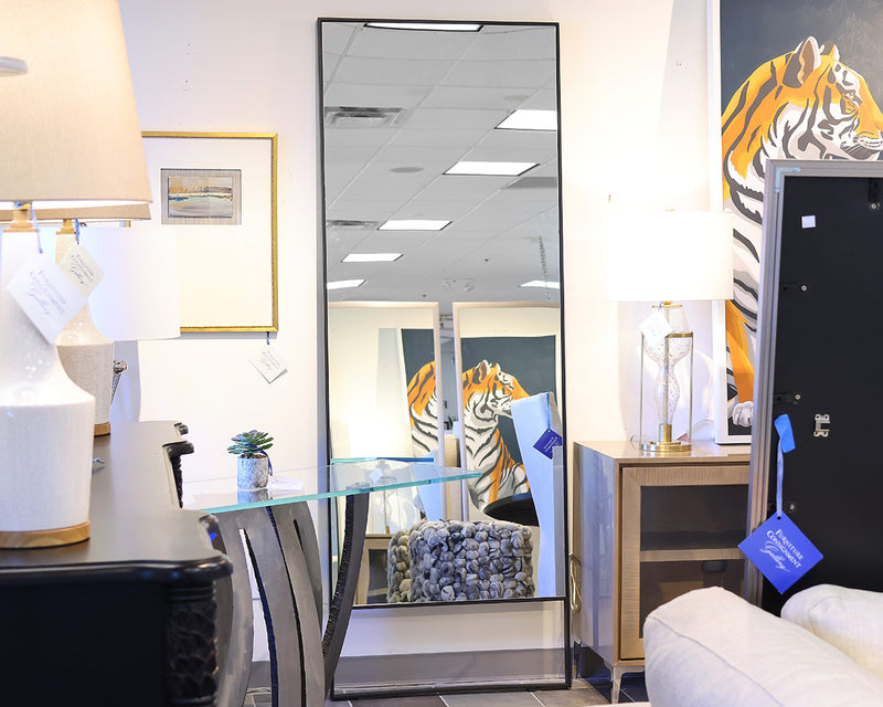 Contemporary Floor Mirror in Black Metal Frame