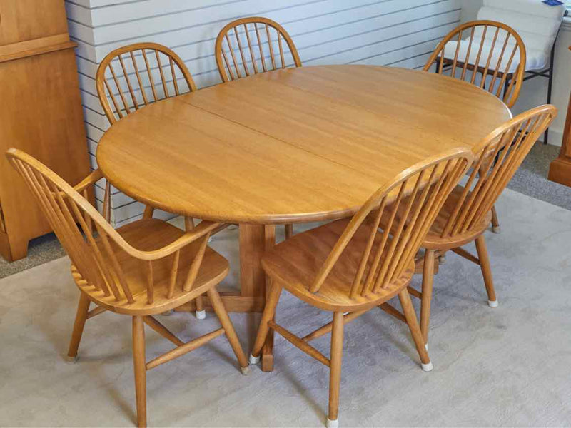 Eastern Butcher Block Table & Set of Six Chairs