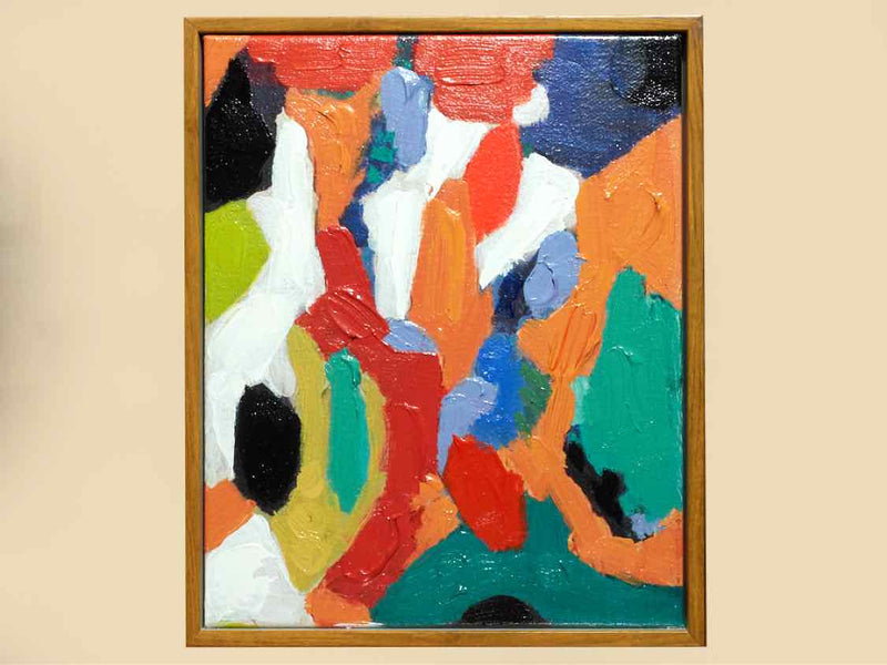 Colorful Abstract Oil Painting In Ash Wood Frame