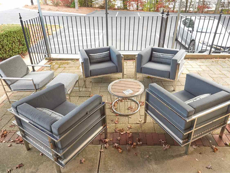 Contemporary Chrome & Teak Outdoor Seating Set