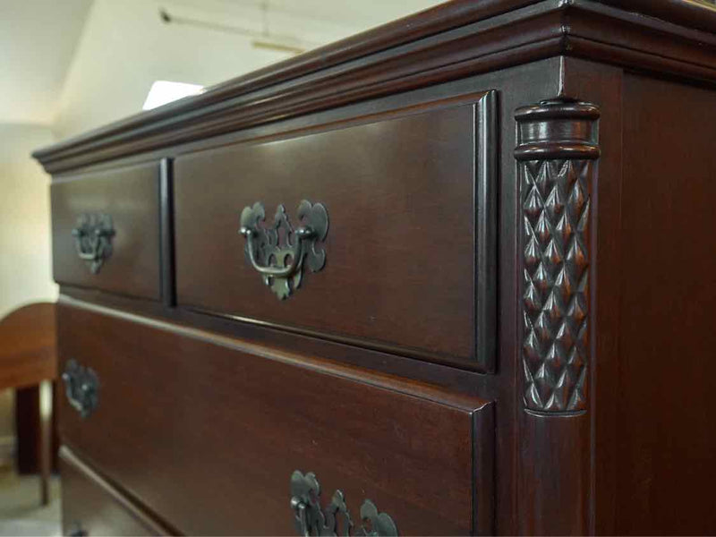 Mahogany 6 Drawer Chest with Column Sides & Chippendale Brass Handles