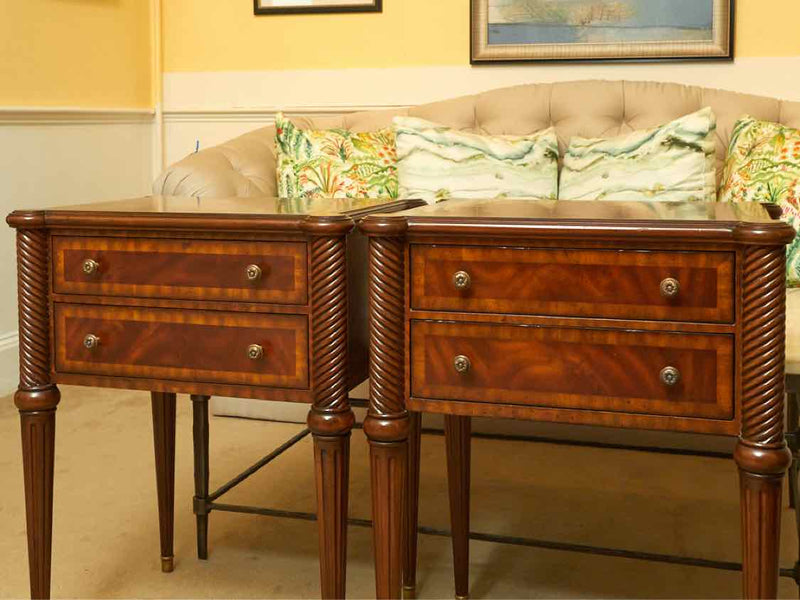 Pair of Maitland Smith Burled Mahogany 2 Drawer  Side Tables