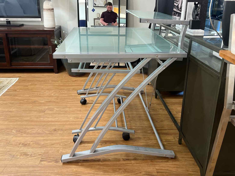 Contemporary Two-Tier Frosted Glass Desk