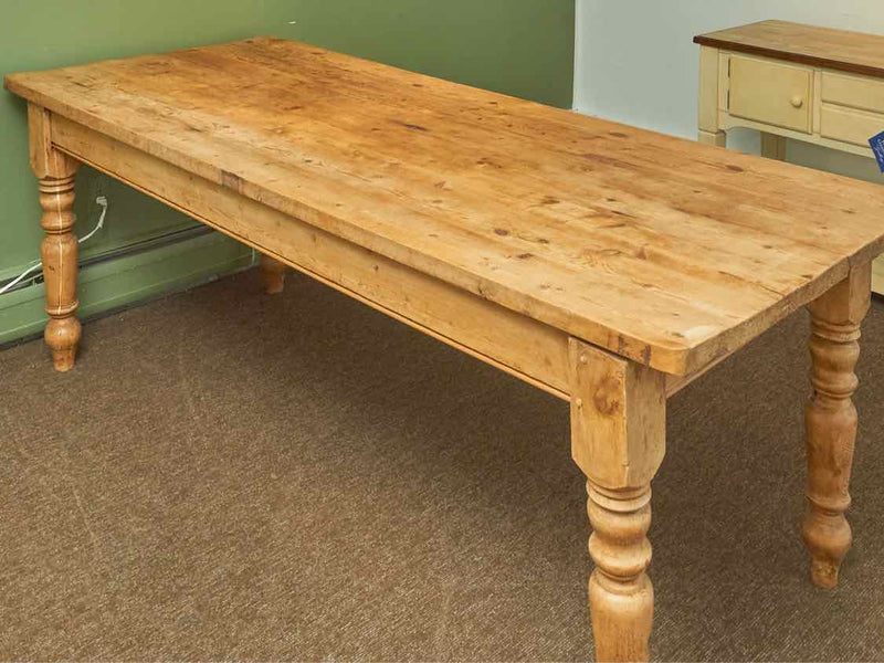 Rustic Pine Turned Legs 1 Drawer Dining Table