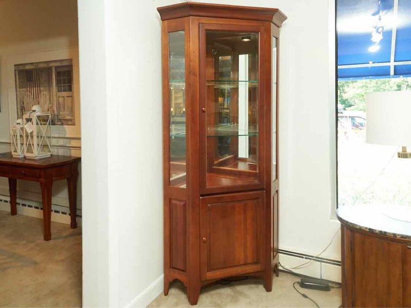 Cherry  Glass Door 2 Glass Shelf & Lower Door Corner  Curio Cabinet