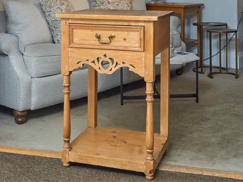 Natural Pine Table 1 Drawer & Shelf Side Table