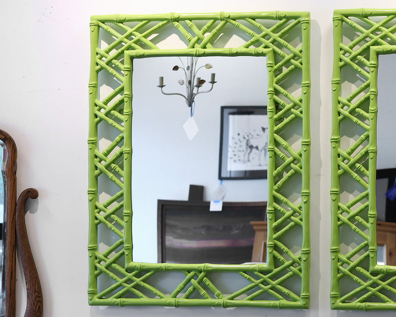 Lime Green Lattice Framed Mirror.